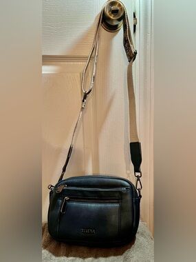 TELENA Navy Blue Crossbody Bag Multi Zip Compartments Adjustable Strap